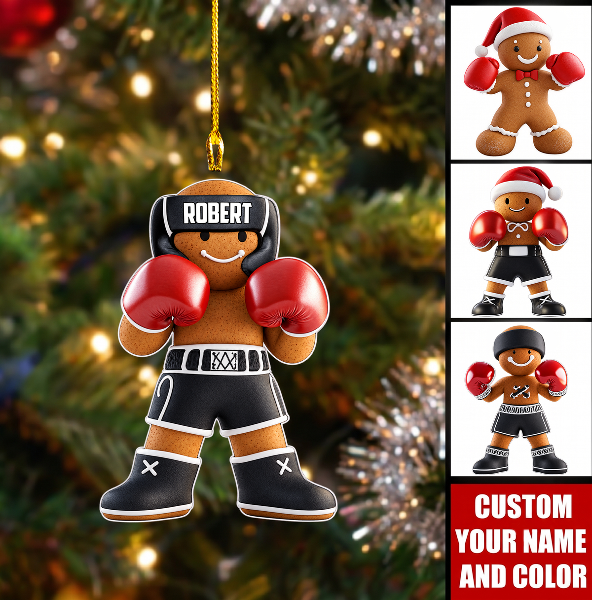 Personalized Boxing Christmas Ornament, Gingerbread Man Boxer Headgear, Custom Ornament Christmas Gift, Keychain Boxing, Car Ornament Boxing