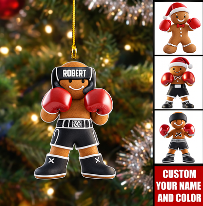 Personalized Boxing Christmas Ornament, Gingerbread Man Boxer Headgear, Custom Ornament Christmas Gift, Keychain Boxing, Car Ornament Boxing