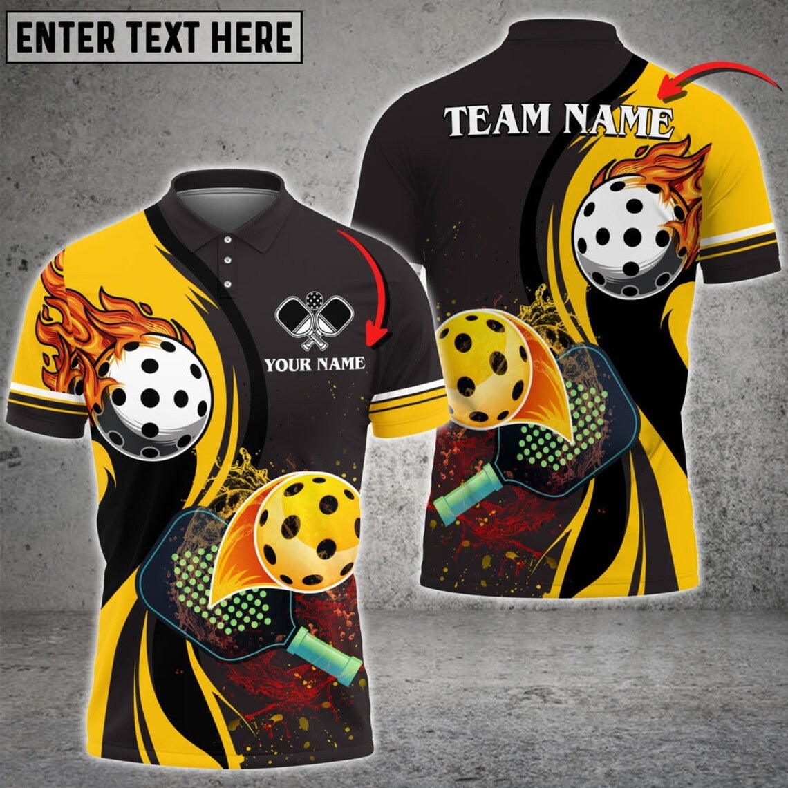 Customized Name & Team Name Pickleball Polo Shirt, Pickleball Waterflow Yellow Personalized Polo Shirt