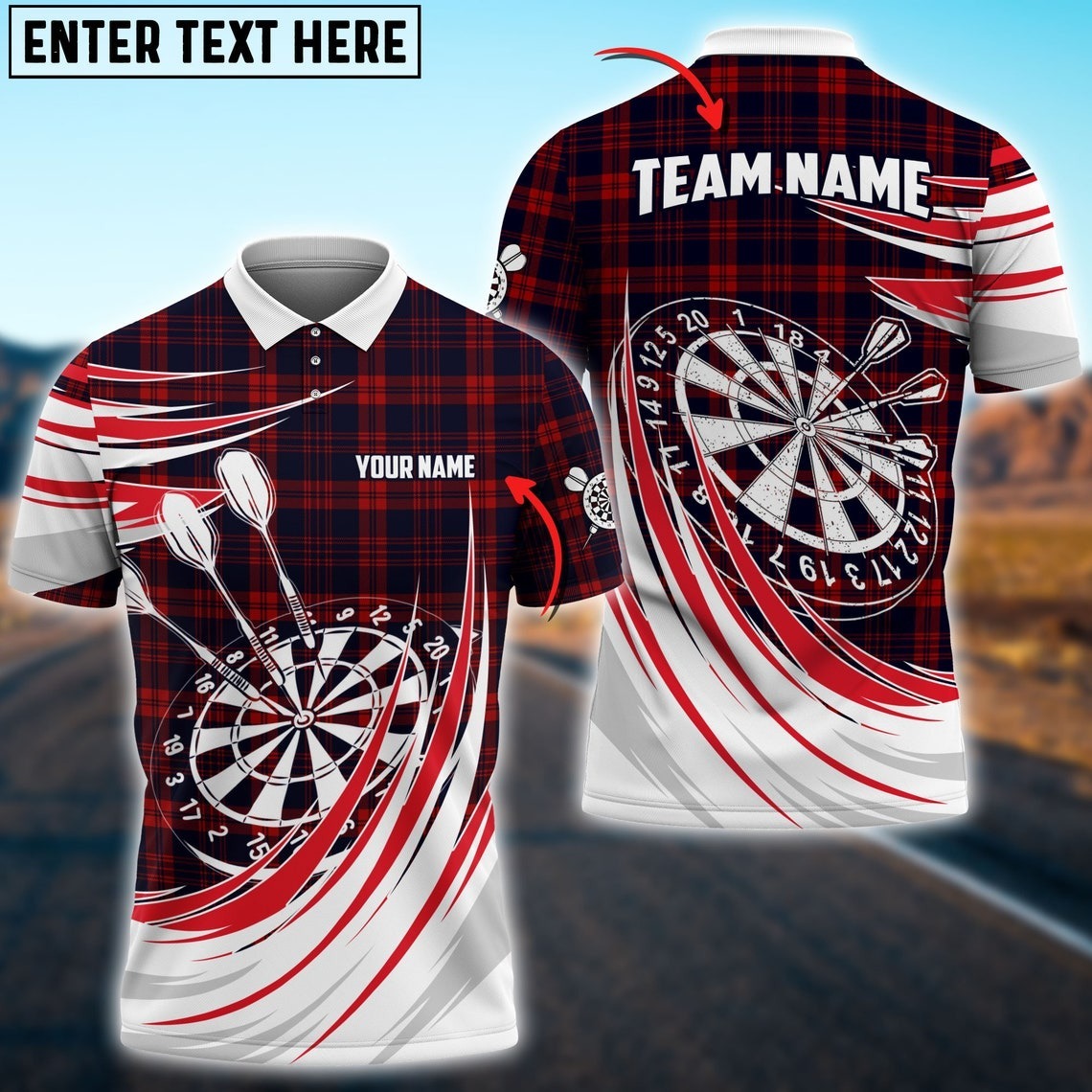 Darts Custom Men Polo Shirt, Darts Plaid Color Personalized For Dart Team Player Polo Shirt