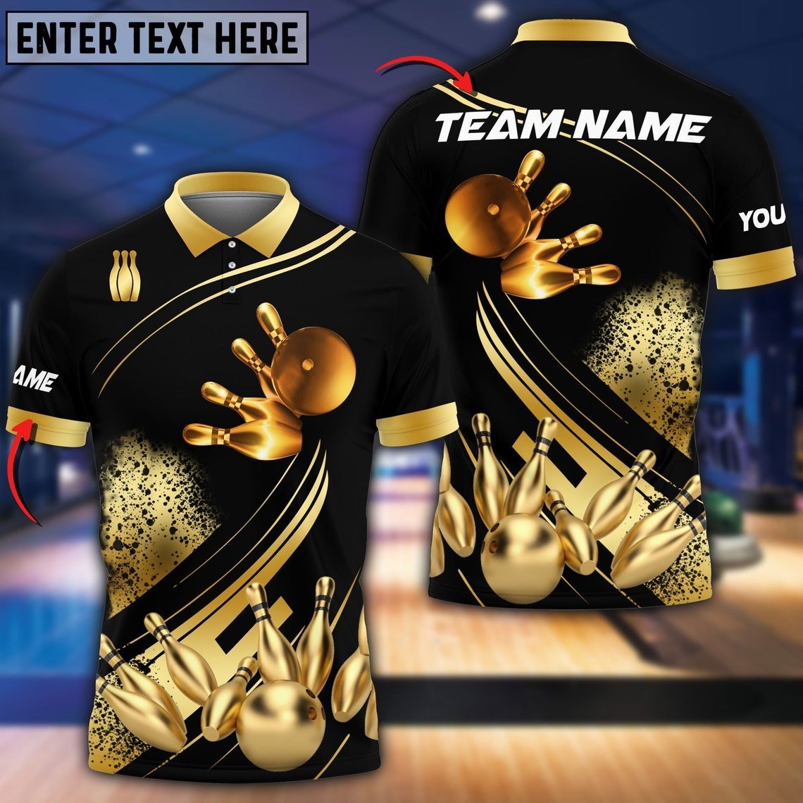 Bowling Custom Men Polo Shirt - Bowling And Pins Ultimate Golden Personalized Bowling Polo Shirt