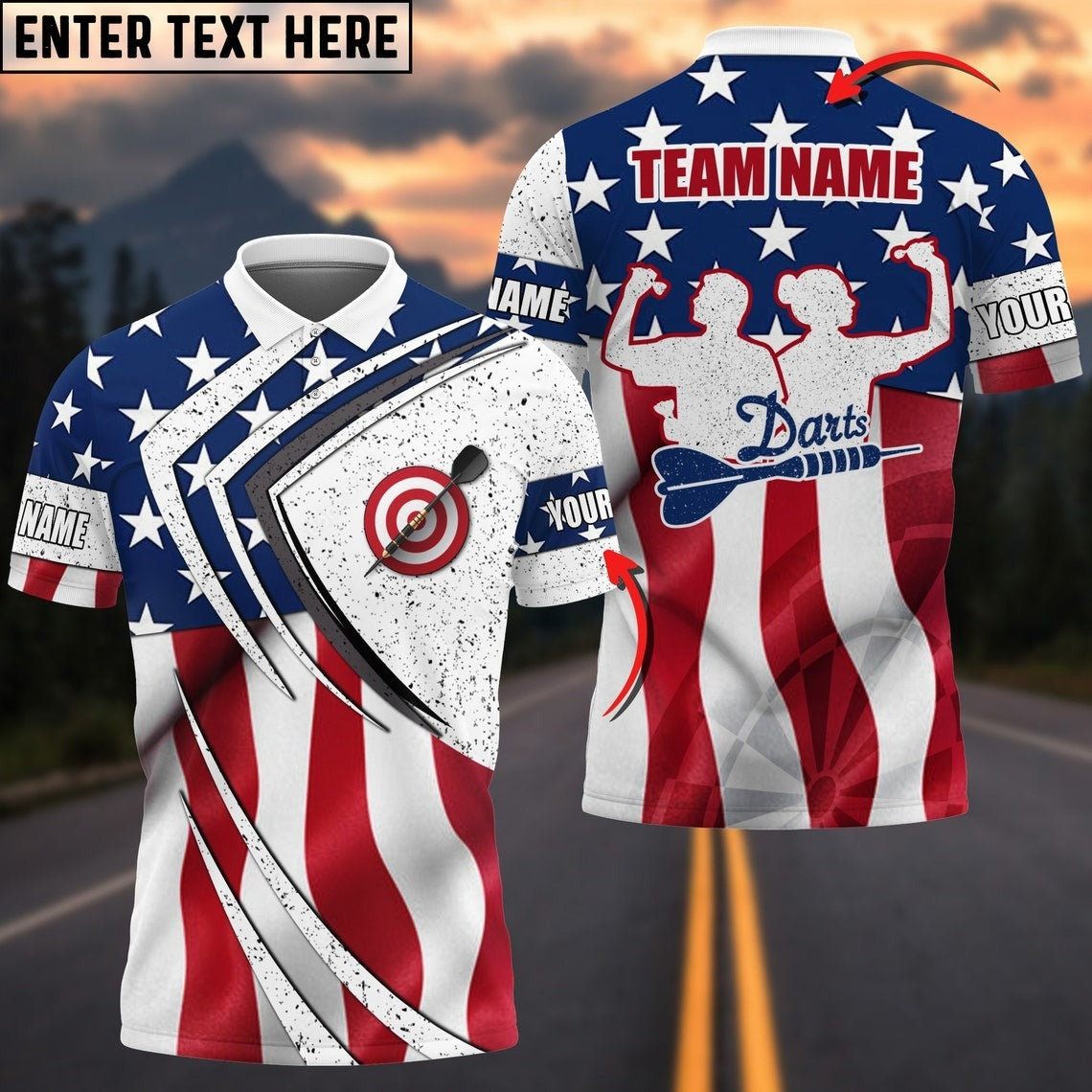 Darts Custom Men Polo Shirt, Dart American Flag Personalized For Dart Team Player Polo Shirt