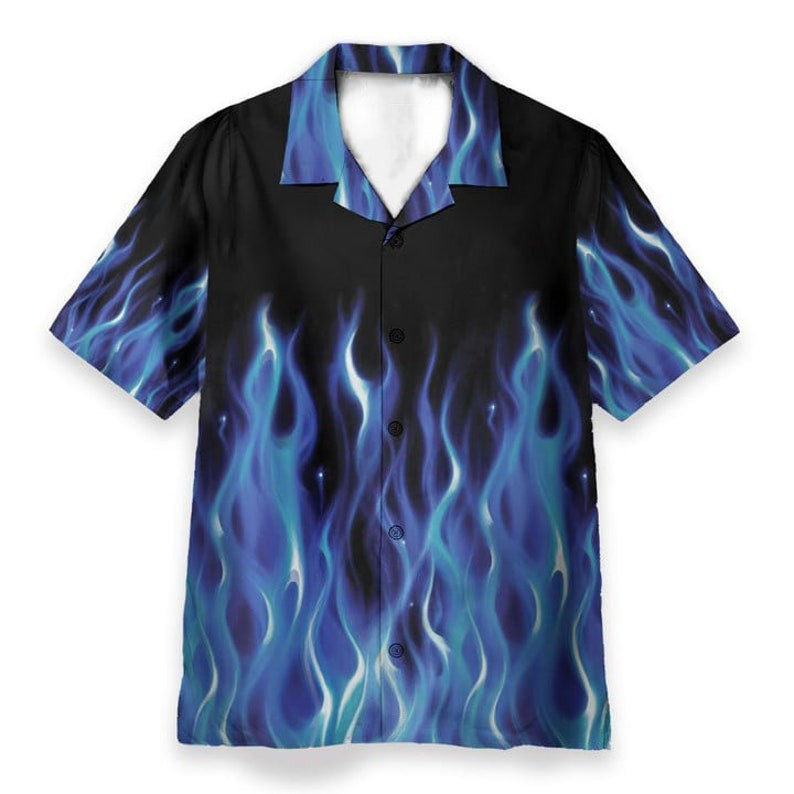 3D Hot Rod Blue Flame Bowling Hawaiian Shirt - Perfect Gift For Friends, Family