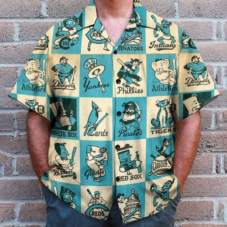 3D Vintage 1956 Baseball Team Mascots Hawaiian Shirt - Perfect Gift For Friends, Family