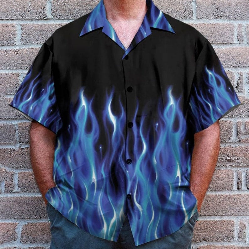 3D Hot Rod Blue Flame Bowling Hawaiian Shirt - Perfect Gift For Friends, Family