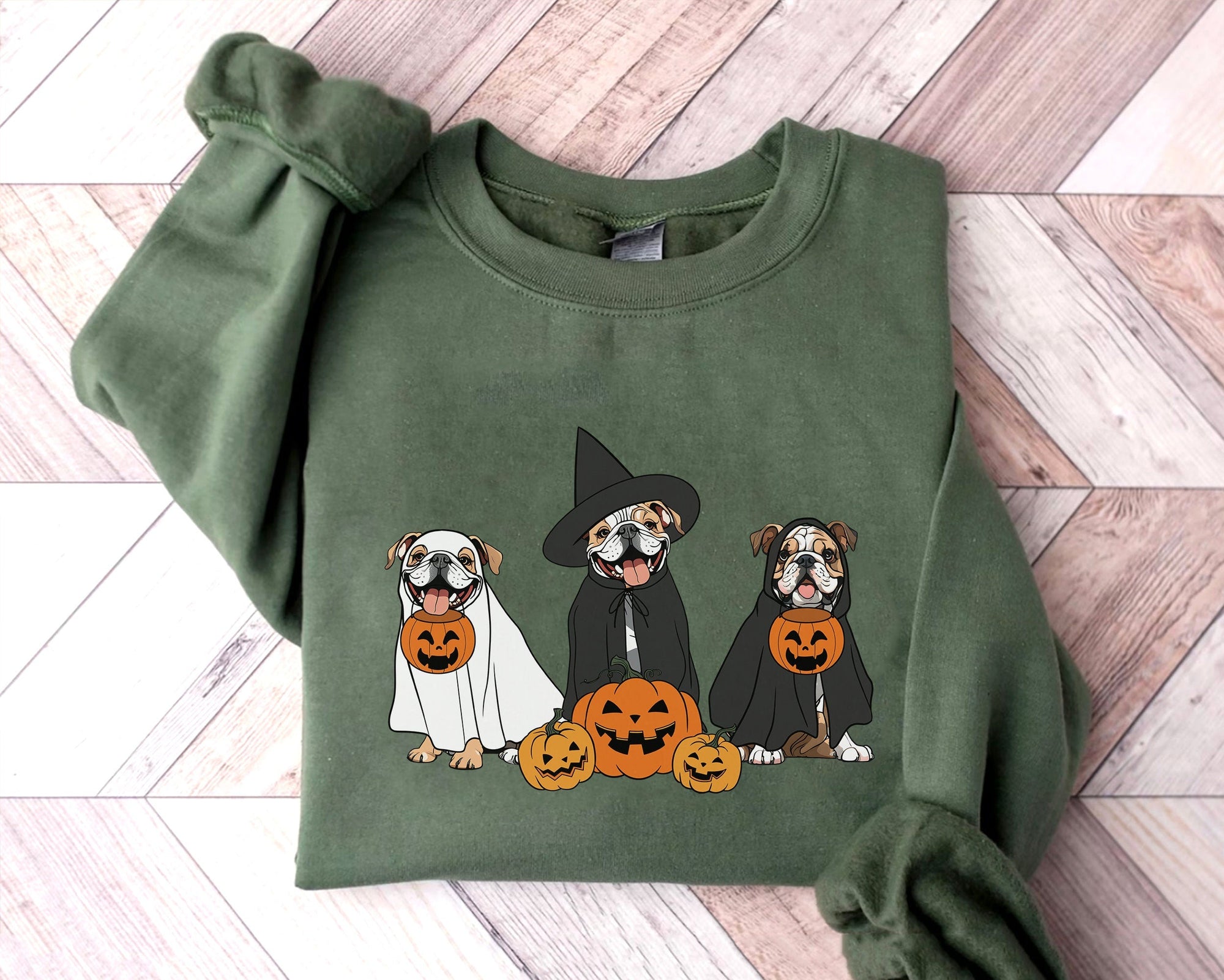 Ghost And Witch Bulldog Sweatshirt, Ghost Bulldog Shirt, Witch Bulldog Shirt, Bulldog Halloween Sweatshirt, Ghost And Witch Dog Shirt