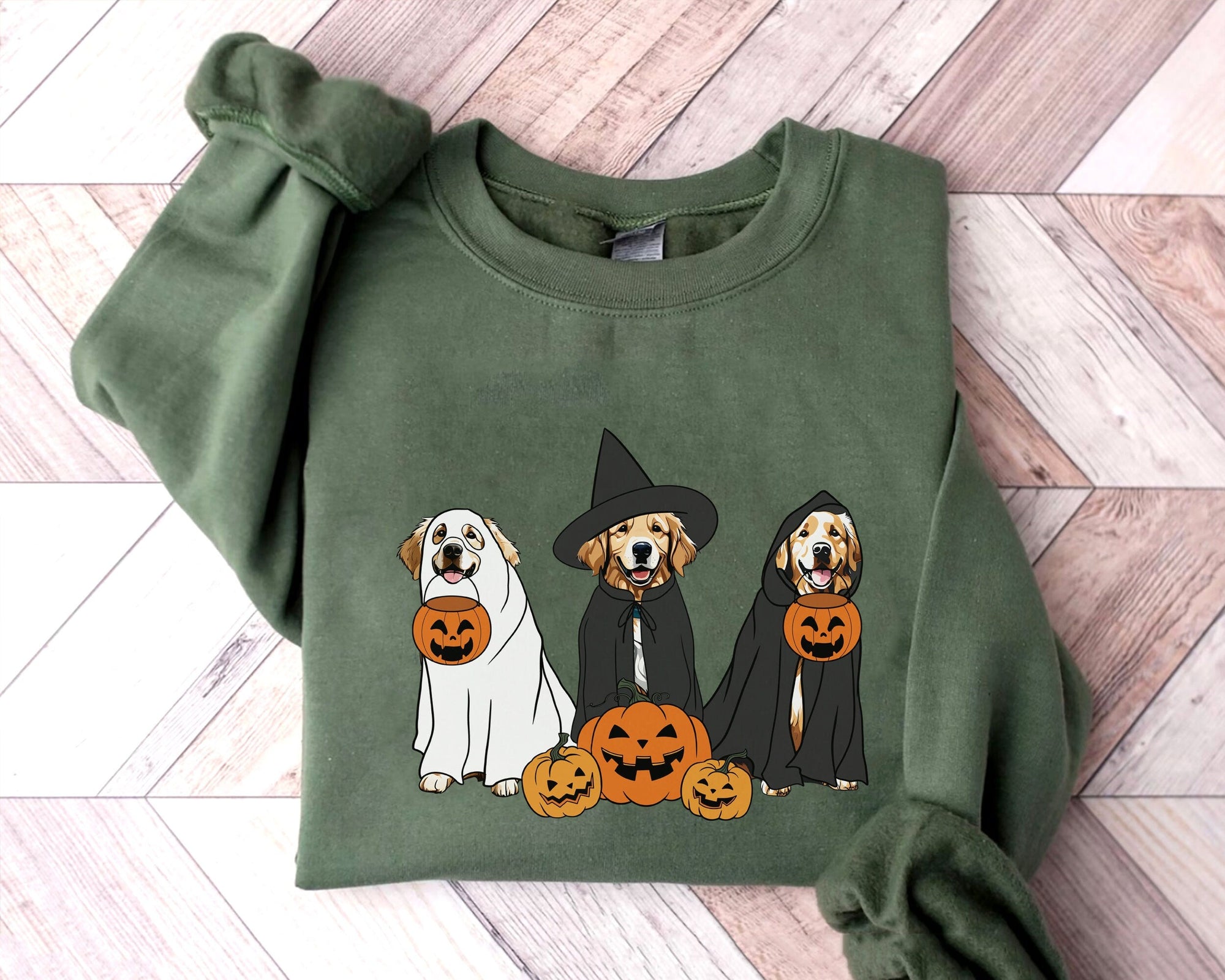 Ghost And Witch Golden Retriever Sweatshirt, Ghost Golden Retriever Shirt, Witch Golden Retriever Shirt, Golden Retriever Halloween Shirt