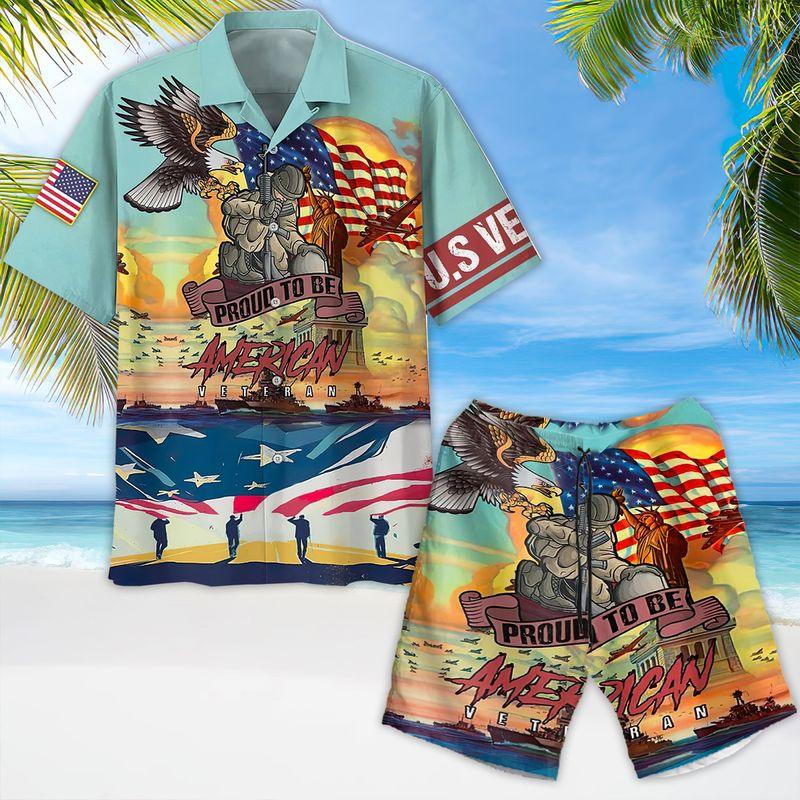 Independence Day Aloha Hawaiian Shirts For Summer, Eagle US Flag 4th July Hawaiian Set For Men Women, Gift For Veteran Day - Proud To Be American - Amzanimalsgift