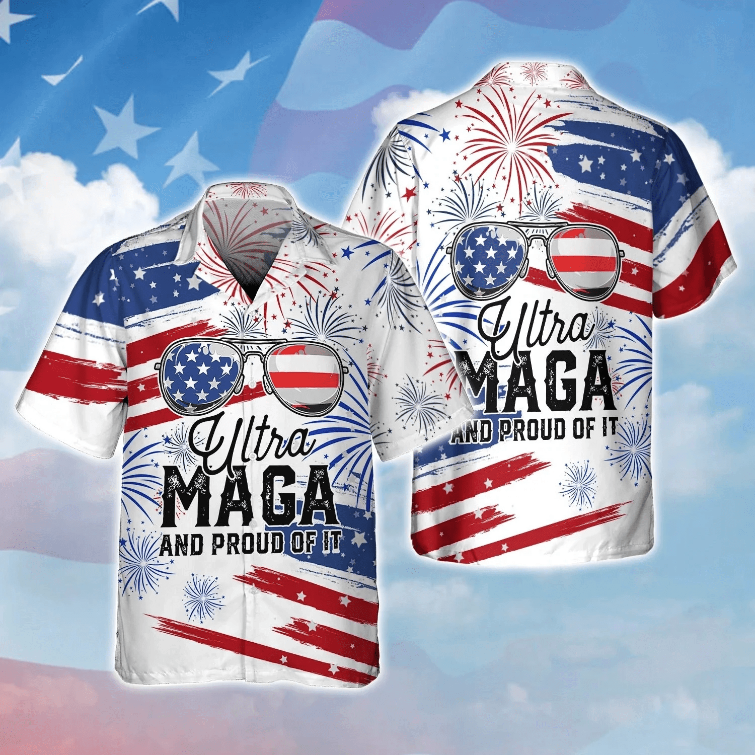 Independence Day Aloha Hawaiian Shirts For Summer, Ultra Maga And Proud Of It, USA Happy 4Th Of July Apparel Aloha Hawaiian Shirt For Men Women - Amzanimalsgift