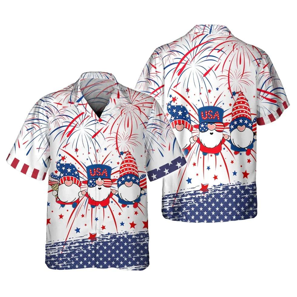 Independence Day Gnome Aloha Hawaiian Shirts For Summer, USA Fourth Of July Aloha Hawaiian Shirt For Men Women, Best 4th Of July Gift For Patriotic - Amzanimalsgift
