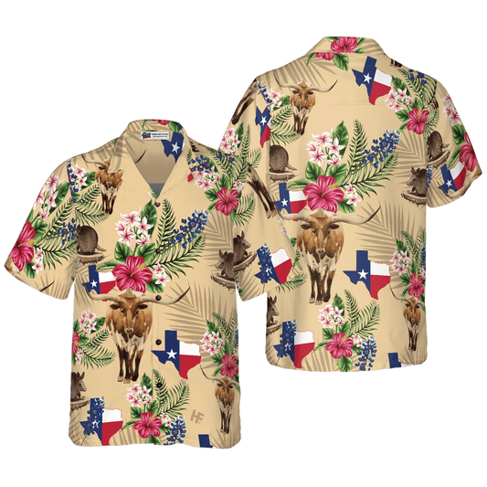 Insignia Bluebonnet Texas Hawaiian Shirt, Don't Mess With Texas Armadillo And Longhorn, Texas Home, Cream Version Summer Aloha Shirt For Men Women - Amzanimalsgift