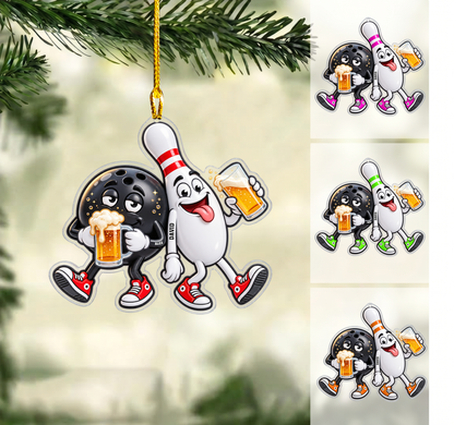 Personalized Bowling Christmas Ornament, Drunk Ball And Pin Drinking Beer, Custom Ornament Christmas Gift, Keychain Bowling, Car Ornament Bowling