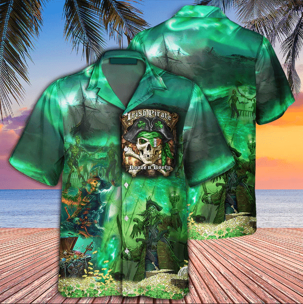 Irish Pirate Hawaiian Shirt - Irish Pirate Booze And Booty Hawaiian Shirt - Perfect Gift For Friend, Family - Amzanimalsgift