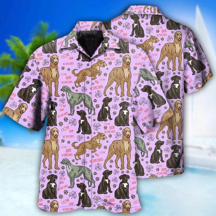 Irish Wolfhound Aloha Hawaii Shirt - Irish Wolfhound Dog So Cute Pink Style Hawaiian Shirt For Summer - Perfect Gift For Dog Lovers, Friend, Family - Amzanimalsgift