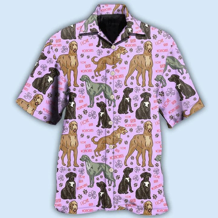 Irish Wolfhound Aloha Hawaii Shirt - Irish Wolfhound Dog So Cute Pink Style Hawaiian Shirt For Summer - Perfect Gift For Dog Lovers, Friend, Family - Amzanimalsgift