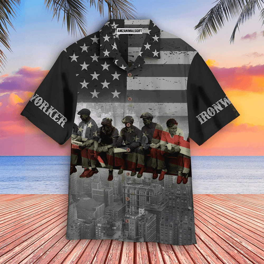 Ironworker American Flag Aloha Hawaiian Shirts For Men Women, 4th July Gift For Summer, Friend, Family, Patriot, Independence Day, Ironworker Lovers - Amzanimalsgift