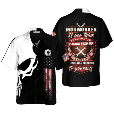 Ironworker Hawaiian Shirt, Ironworker Proud Skull, American Flag Aloha Shirt For Men - Perfect Gift For Ironworker, Friend, Family - Amzanimalsgift
