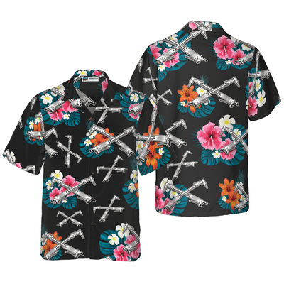 Ironworker Hawaiian Shirt, Ironworker Tropical Flowers In Black Aloha Shirt For Men - Gift For Ironworker, Husband, Boyfriend, Family, Friends - Amzanimalsgift