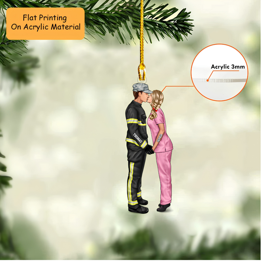 Personalized Essential Worker Couple Christmas Ornament, Kissing Couple In Uniform, Custom Ornament Christmas Gift, Keychain Essential Worker, Car Ornament Essential Worker