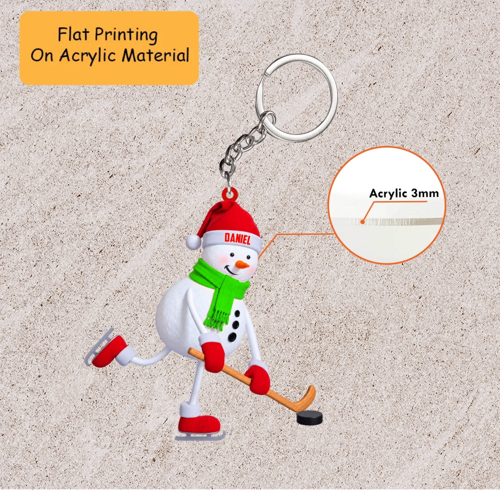 Personalized Hockey Player Christmas Ornament, Skating Snowman Mascot Action, Custom Ornament Christmas Gift, Keychain Hockey, Car Ornament Hockey