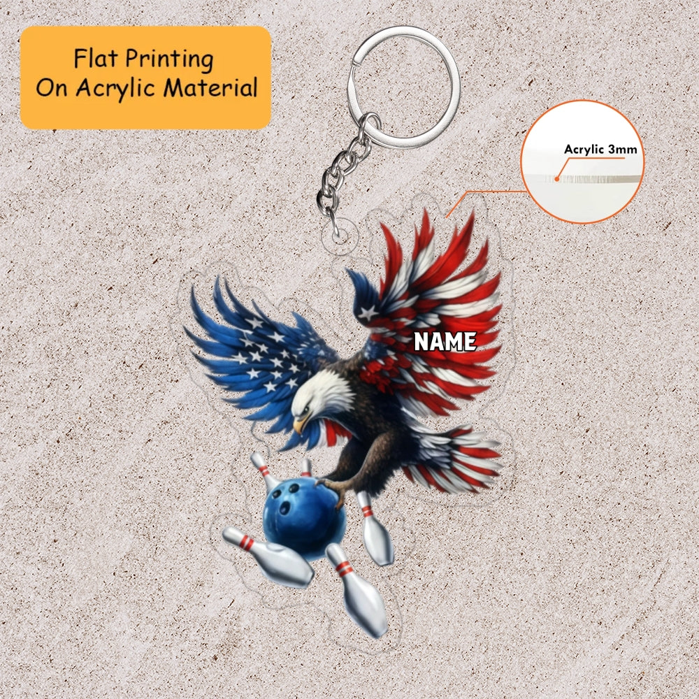 Personalized Bowling American Eagle 3D Acrylic Ornament, Bowling KeyChains, Car Ornaments