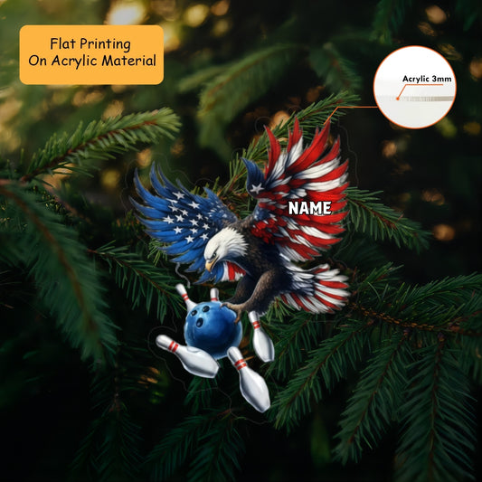 Personalized Bowling American Eagle 3D Acrylic Ornament, Bowling KeyChains, Car Ornaments