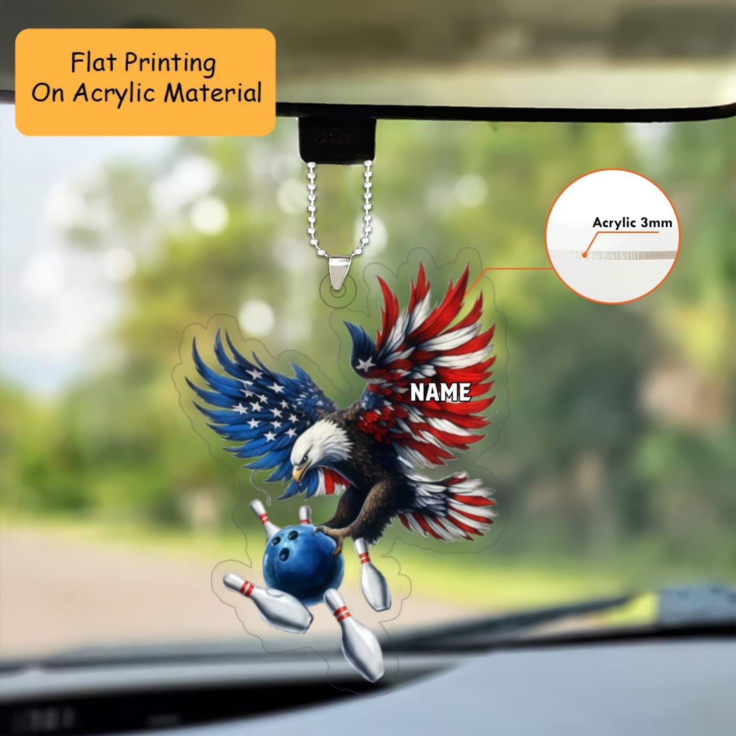 Personalized Bowling American Eagle 3D Acrylic Ornament, Bowling KeyChains, Car Ornaments