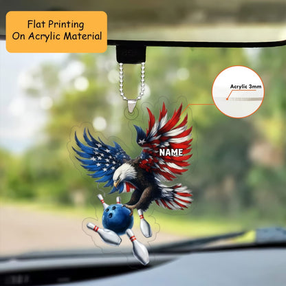 Personalized Bowling American Eagle 3D Acrylic Ornament, Bowling KeyChains, Car Ornaments
