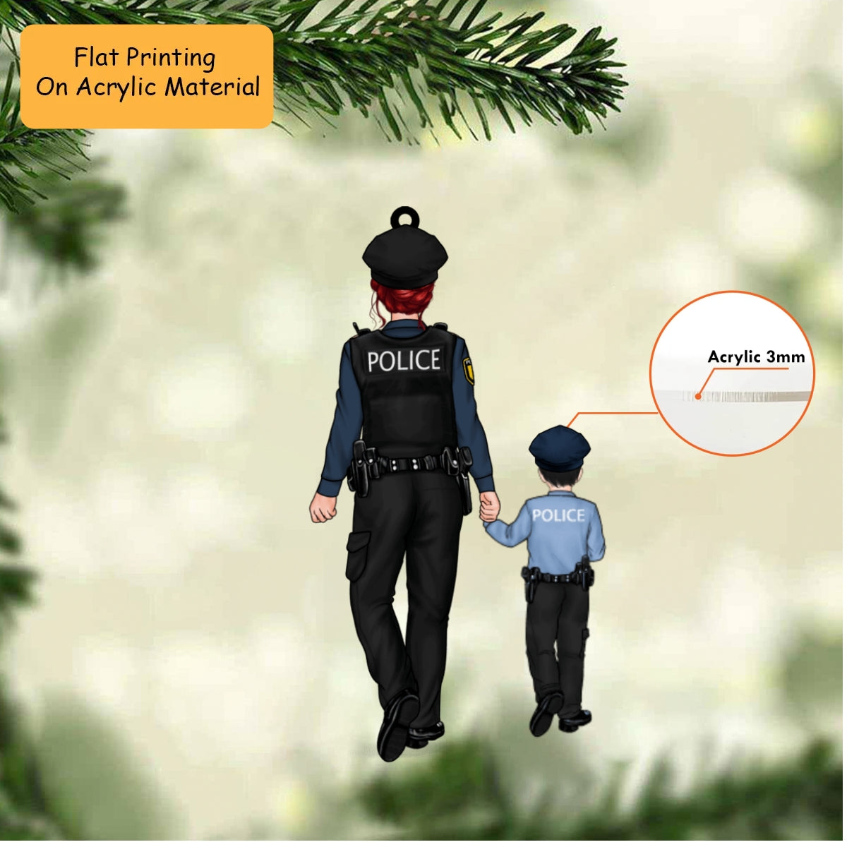 Personalized Christmas Ornament, Police Mom With Kids, Custom Ornament Christmas Gift, Keychain Christmas, Car Ornament Christmas