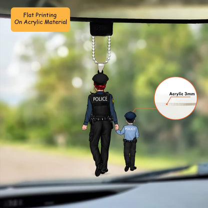 Personalized Christmas Ornament, Police Mom With Kids, Custom Ornament Christmas Gift, Keychain Christmas, Car Ornament Christmas