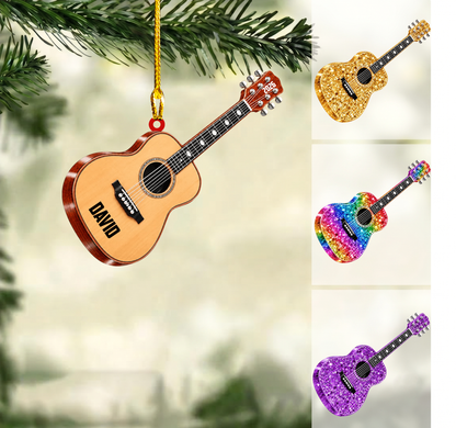Personalized Acoustic Guitar Christmas Ornament, Classic And Sparkle Guitar Custom Name, Custom Ornament Christmas Gift, Keychain Christmas, Car Christmas Ornament 