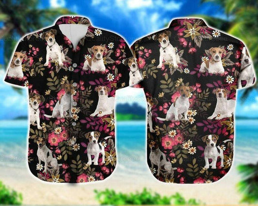 Jack Russell Dog Aloha Hawaiian Shirt, Jack Russell Pet Cute Hawaiian Shirt, Flowers Floral Pattern Hawaiian Shirt For Men & Women, Jack Russell Lover - Amzanimalsgift