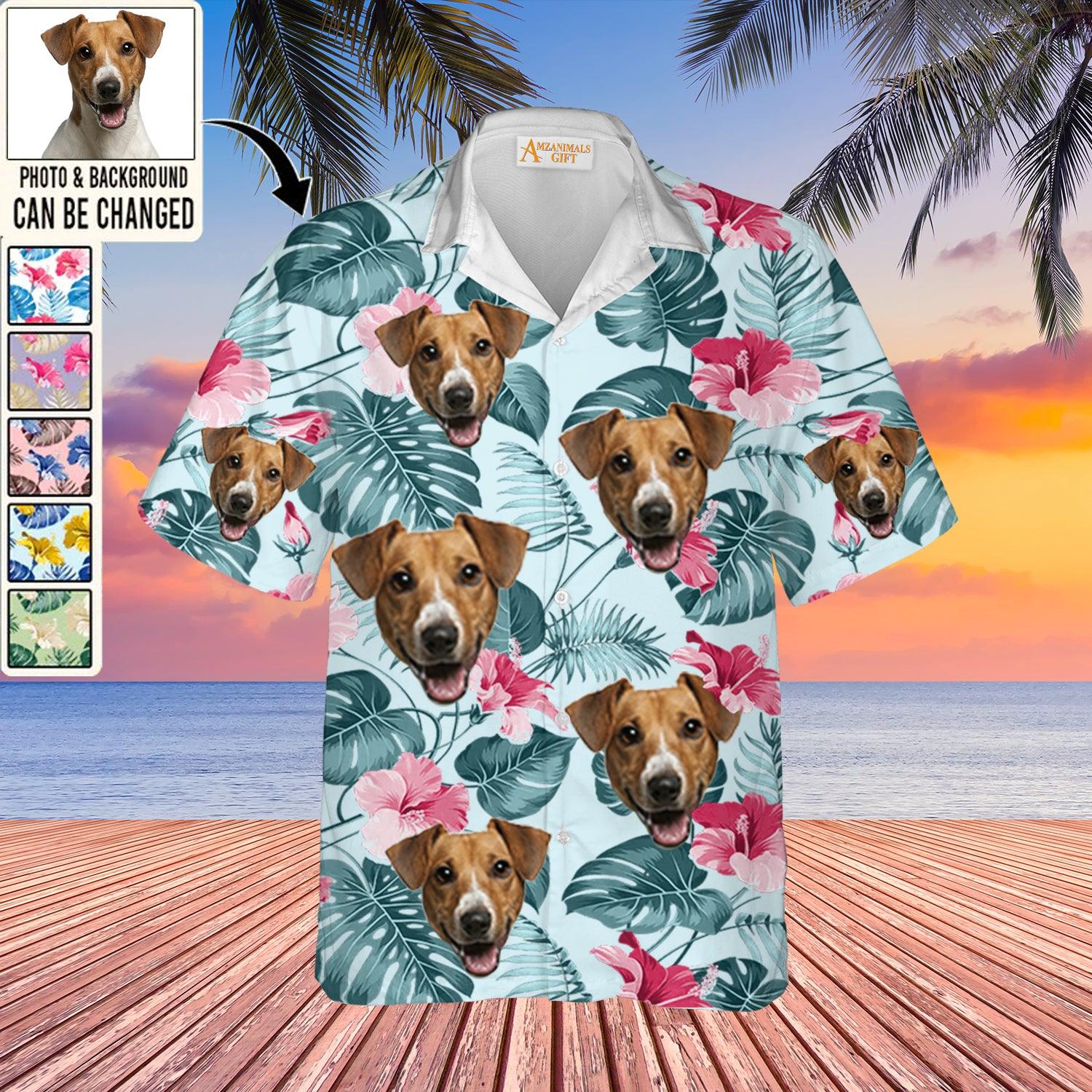 Jack Russell Face Custom Aloha Hawaii Shirt - Dog Custom Photo With Tropical Pattern Personalized Hawaiian Shirt - Perfect Gift For Dog Lovers, Friend, Family - Amzanimalsgift