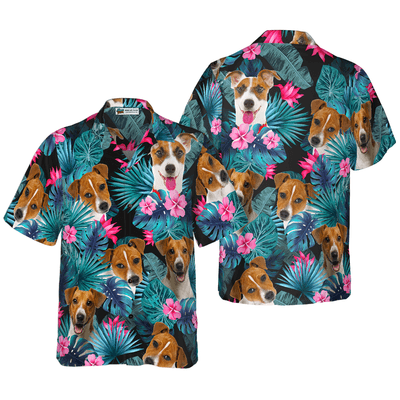 Jack Russell Terrier Hawaiian Shirt, Tropical Flowers Aloha Shirt For Men - Perfect Gift For Jack Russell Terrier Lovers, Friend, Family - Amzanimalsgift