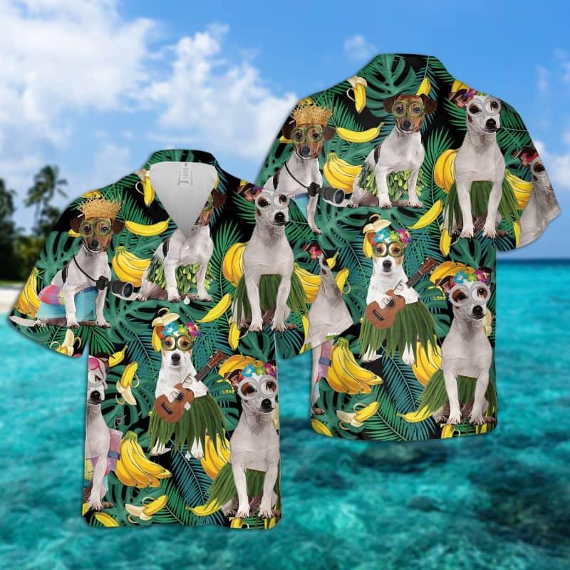 Jack Russell Terrier Hawaiian Shirt, Tropical Summer Leaves Aloha Shirt For Men - Perfect Gift For Jack Russell Terrier Lovers, Friend, Family - Amzanimalsgift