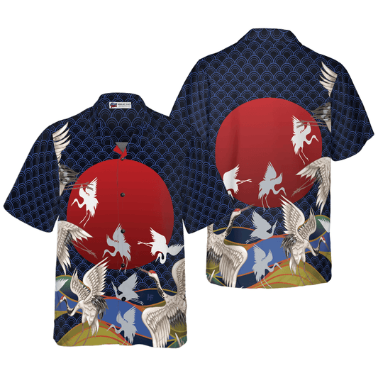 Japanese Cranes Hawaiian Shirt, Colorful Summer Aloha Shirts For Men Women, Perfect Gift For Husband, Wife, Boyfriend, Girlfriend - Amzanimalsgift
