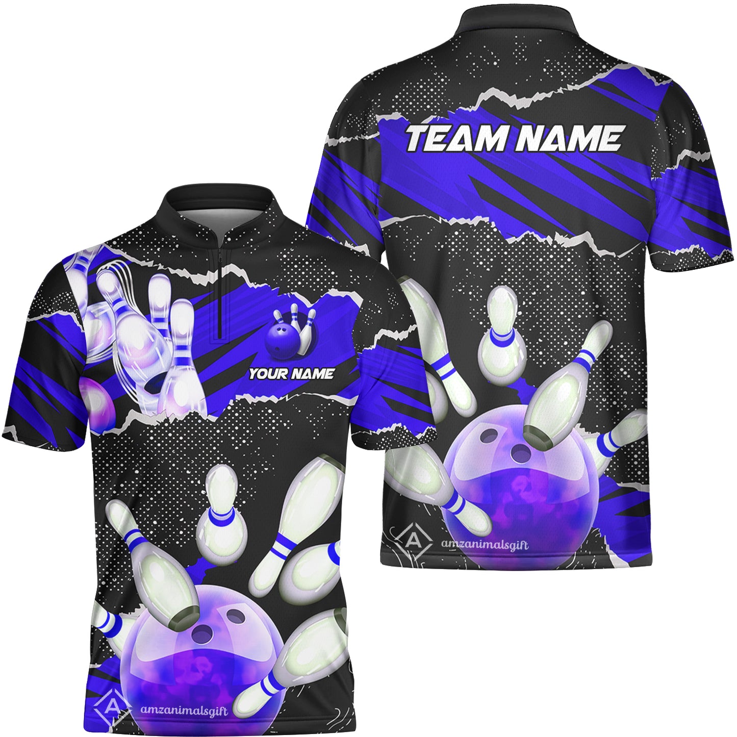 Personalized Bowling Team Jerseys, Bowling Uniforms Ball & Pins Sport Pattern Multicolor Options Custom Name And Team Name