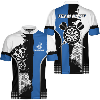 Custom Grunge Style Darts Team Jersey Polo Quarter-Zip Shirts, Custom Darts Team Jerseys Uniform, Personalized Name And Team Name