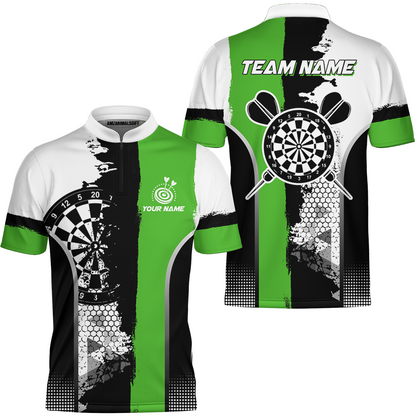 Custom Grunge Style Darts Team Jersey Polo Quarter-Zip Shirts, Custom Darts Team Jerseys Uniform, Personalized Name And Team Name