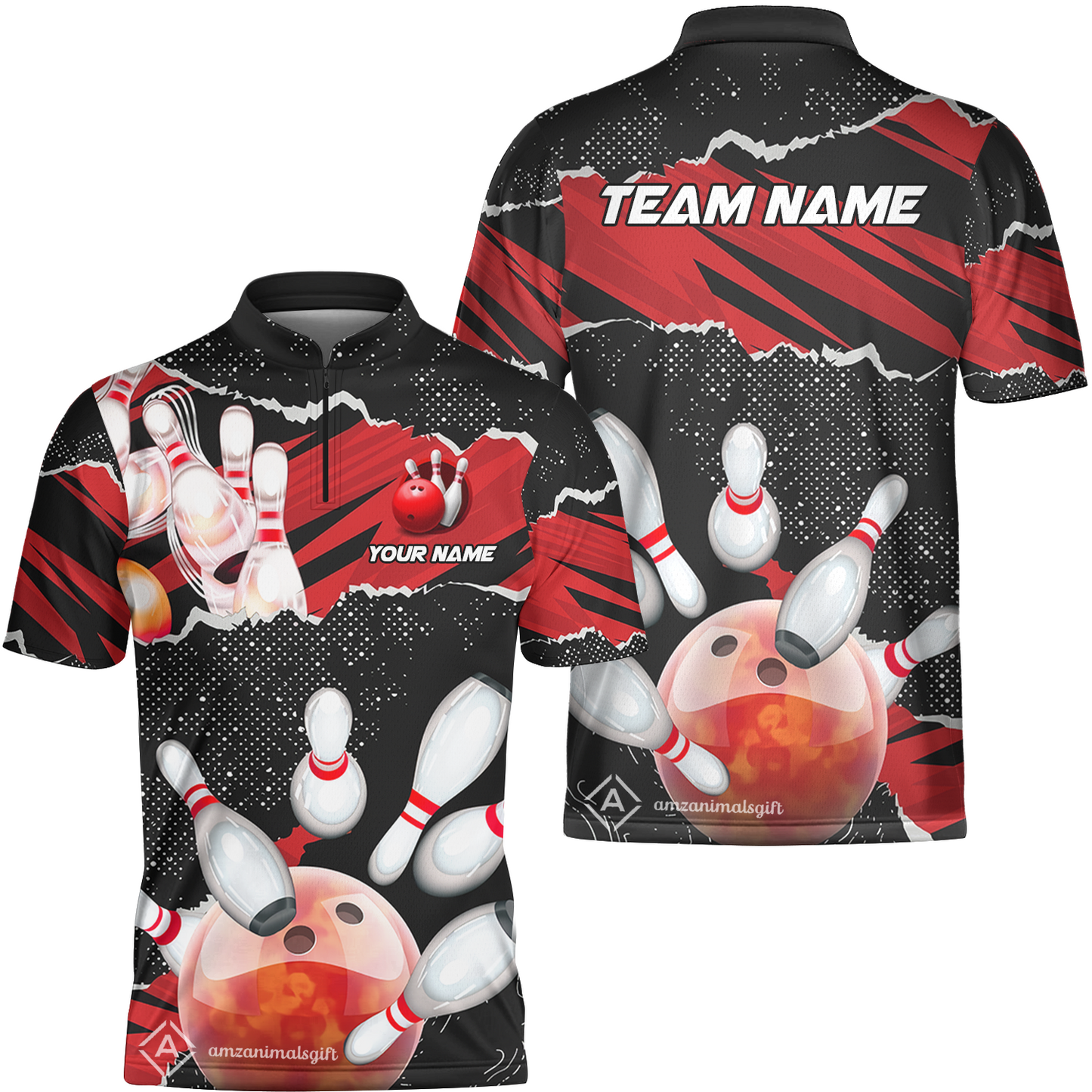 Personalized Bowling Team Jerseys, Bowling Uniforms Ball & Pins Sport Pattern Multicolor Options Custom Name And Team Name