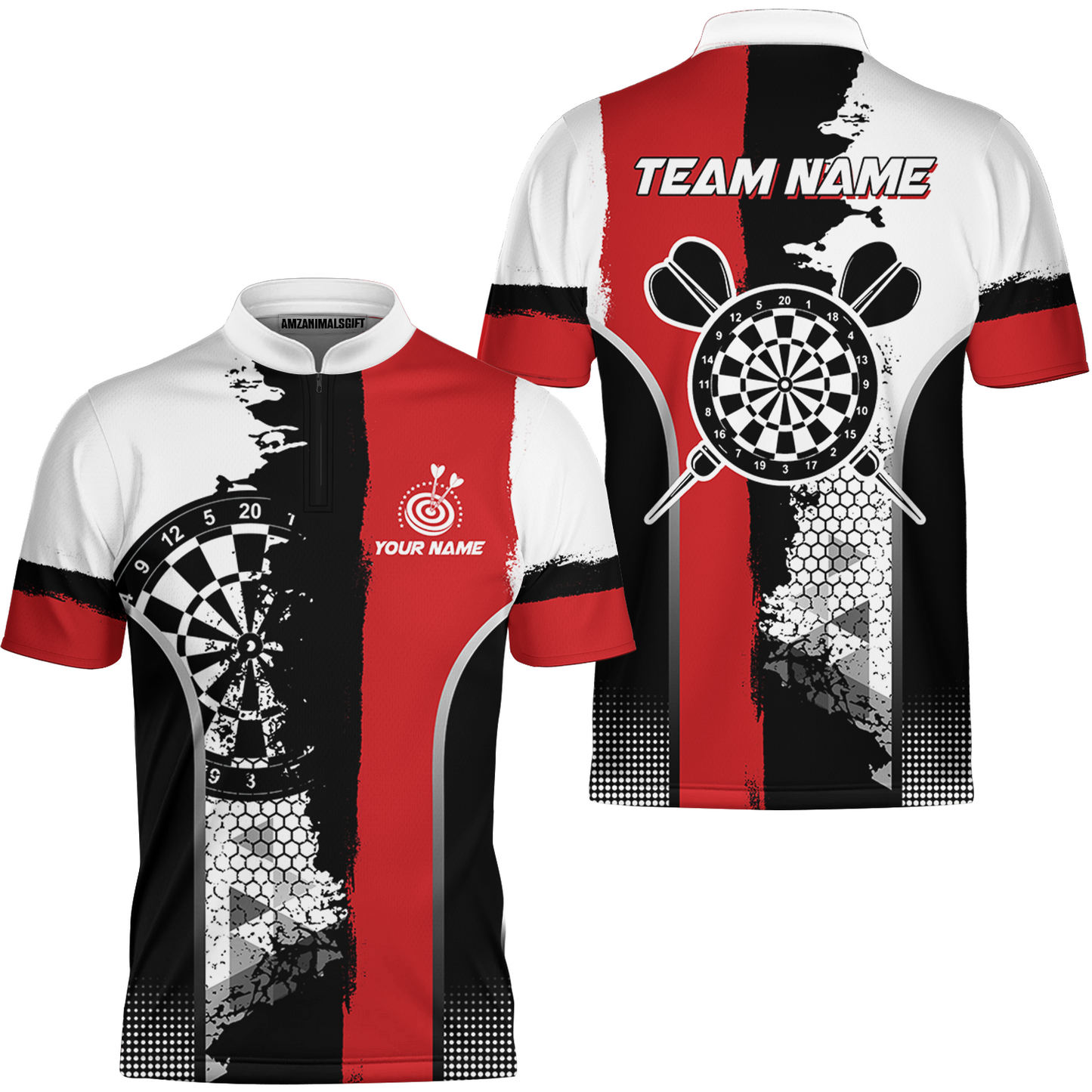 Custom Grunge Style Darts Team Jersey Polo Quarter-Zip Shirts, Custom Darts Team Jerseys Uniform, Personalized Name And Team Name