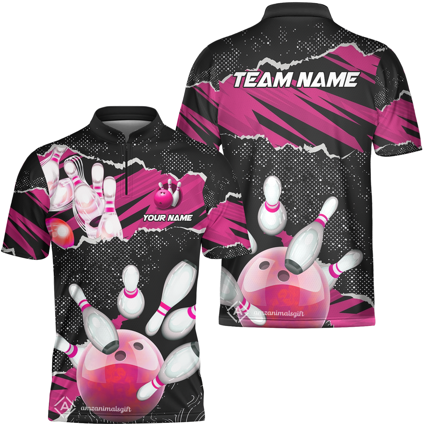 Personalized Bowling Team Jerseys, Bowling Uniforms Ball & Pins Sport Pattern Multicolor Options Custom Name And Team Name