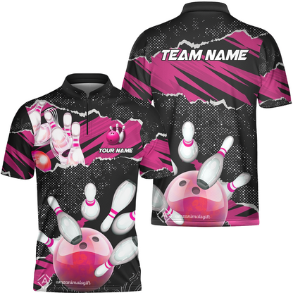 Personalized Bowling Team Jerseys, Bowling Uniforms Ball & Pins Sport Pattern Multicolor Options Custom Name And Team Name
