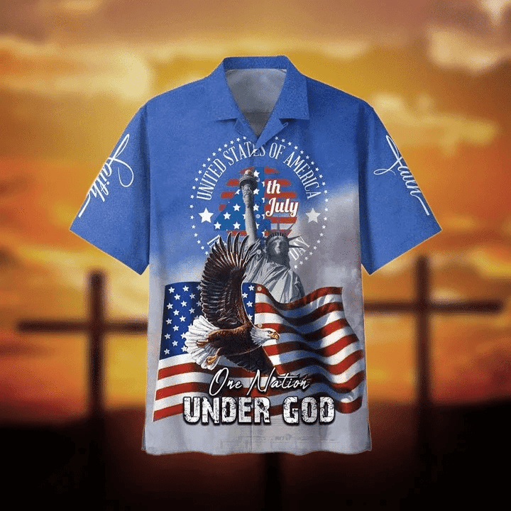 Jesus Aloha Hawaiian Shirts For Summer, 4th July One Nation Under God Independence Day Eagle USA Flag Hawaiian Shirt For Men Women, Gift For Christian - Amzanimalsgift