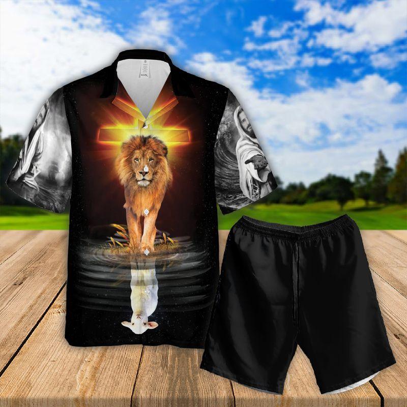 Jesus Aloha Hawaiian Shirts For Summer - Cross, Lion Face Hawaiian Set Outfits For Men Women - Gift For Christians, I Can Do All Things Through Christ - Amzanimalsgift