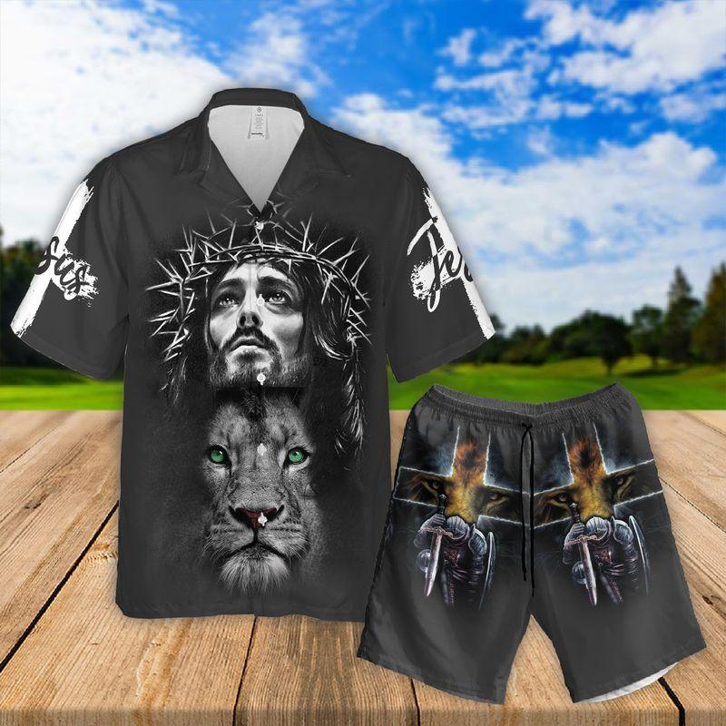 Jesus Aloha Hawaiian Shirts For Summer - Lion, God Bible Hawaiian Set For Men Women, Gift For Christians, Friend, Family - Be Strong And Courage - Amzanimalsgift