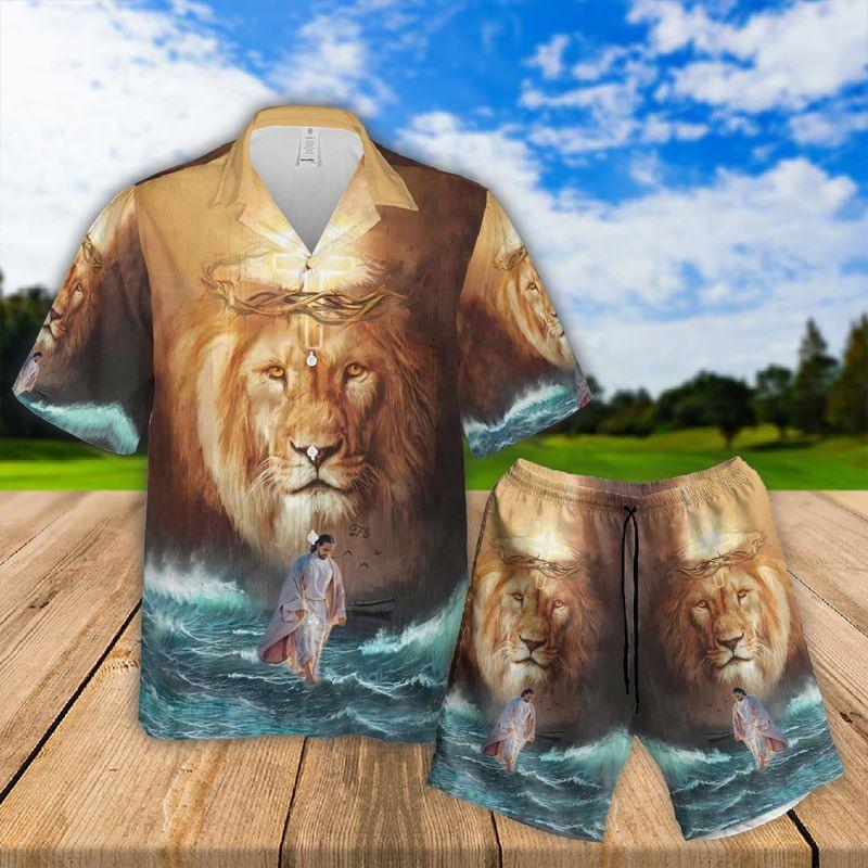 Jesus Aloha Hawaiian Shirts For Summer - Majestic Lion Hawaiian Set Outfit For Men Women, Gift For Christians, Friend - His Will His Way My Faith - Amzanimalsgift