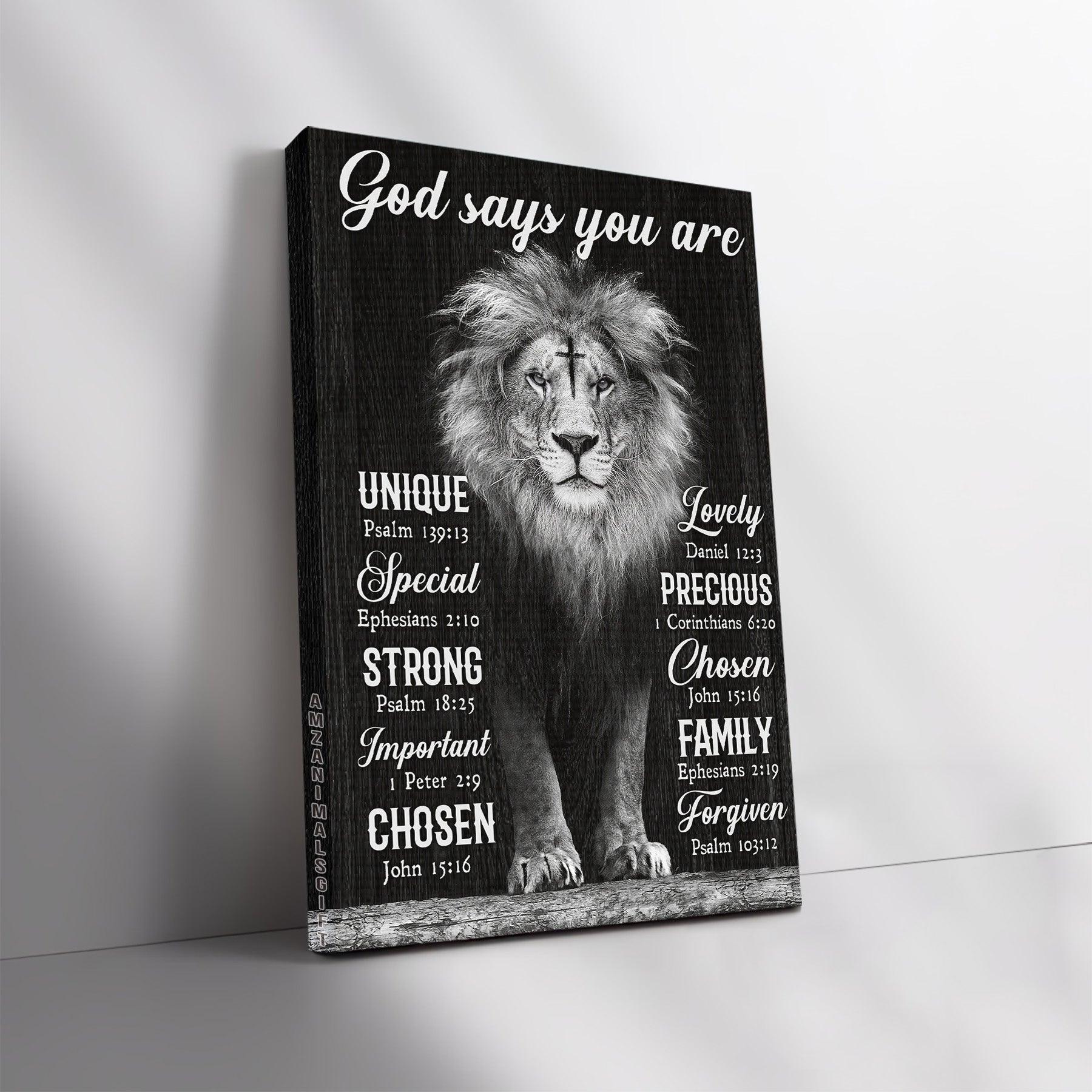 Jesus Portrait Premium Wrapped Canvas - Lion of Judah, Cross, God says you are Canvas - Perfect Gift for Christian, Friends, Family - Amzanimalsgift