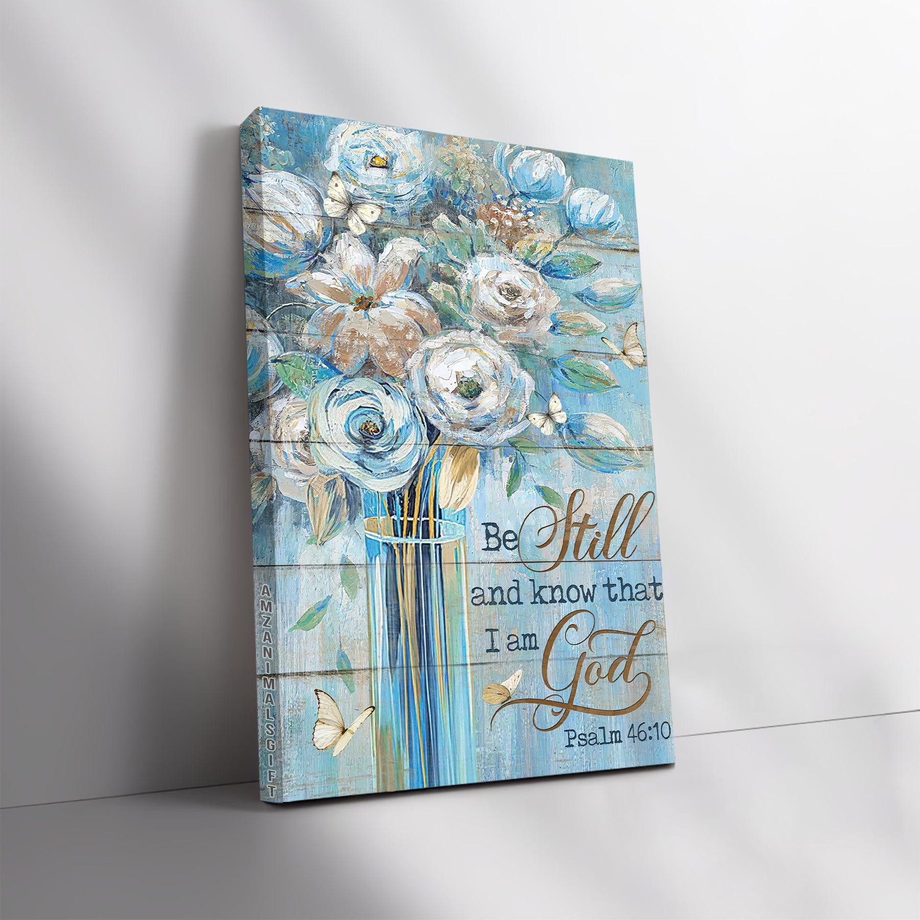 Jesus Portrait Premium Wrapped Canvas - Pretty flower painting, White butterfly, Bible verse, Be still & know that I am God - Gift for Christian - Amzanimalsgift