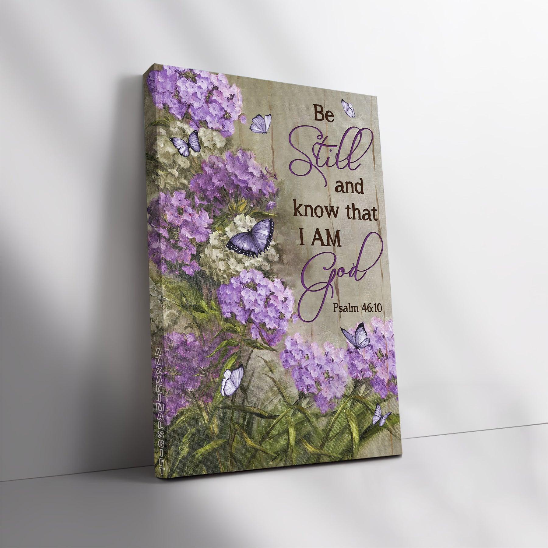 Jesus Portrait Premium Wrapped Canvas - Pretty purple hydrangea, Butterfly, Be still and know that I am God - Gift for Christian - Amzanimalsgift
